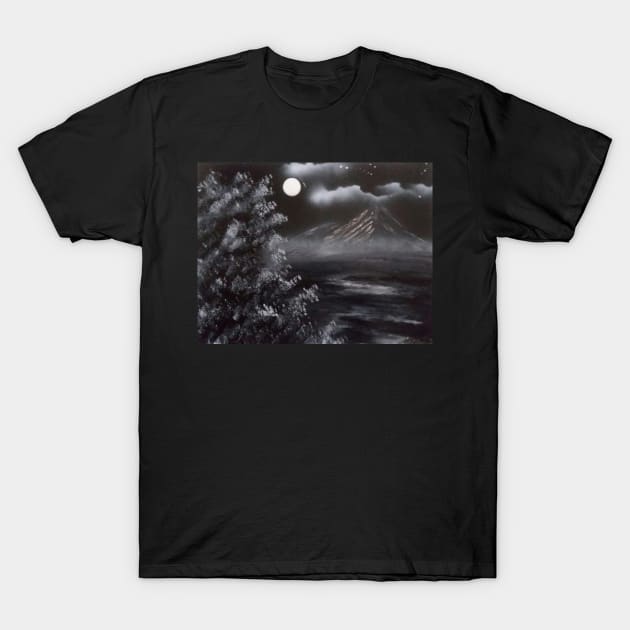 Black and white mountain landscape T-Shirt by Edwardtiptonart